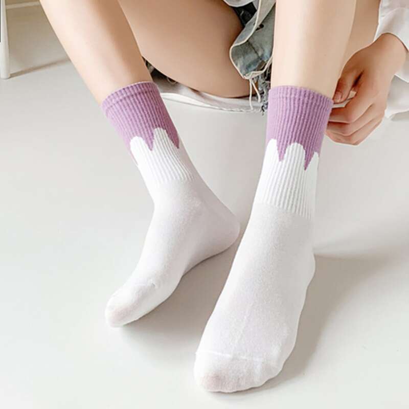 

1pair Two Tone Crew Socks, White