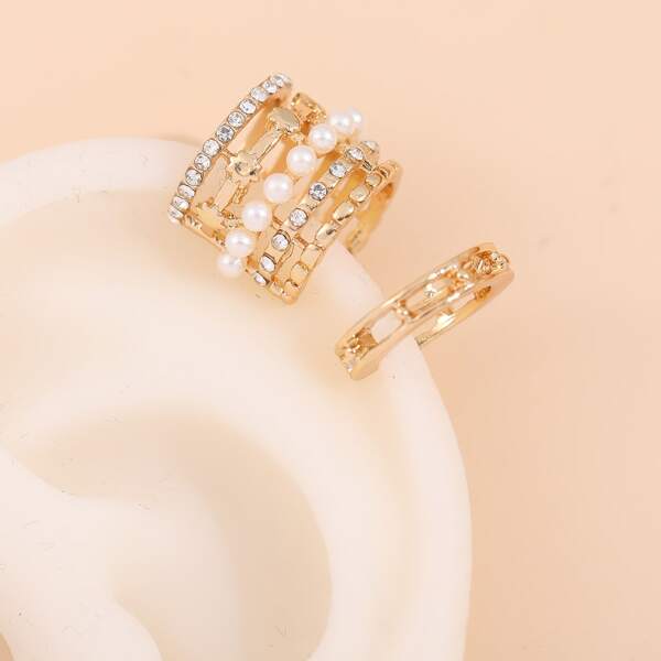 

2pcs Faux Pearl & Rhinestone Decor Ear Cuff, Gold