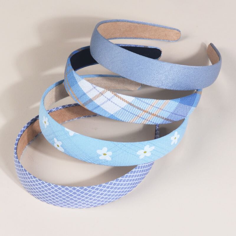 

4pcs Plaid Wide Headband, Blue