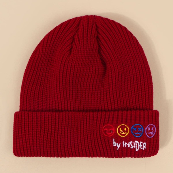 

Cartoon & Letter Embroidered Docker Hat, Burgundy
