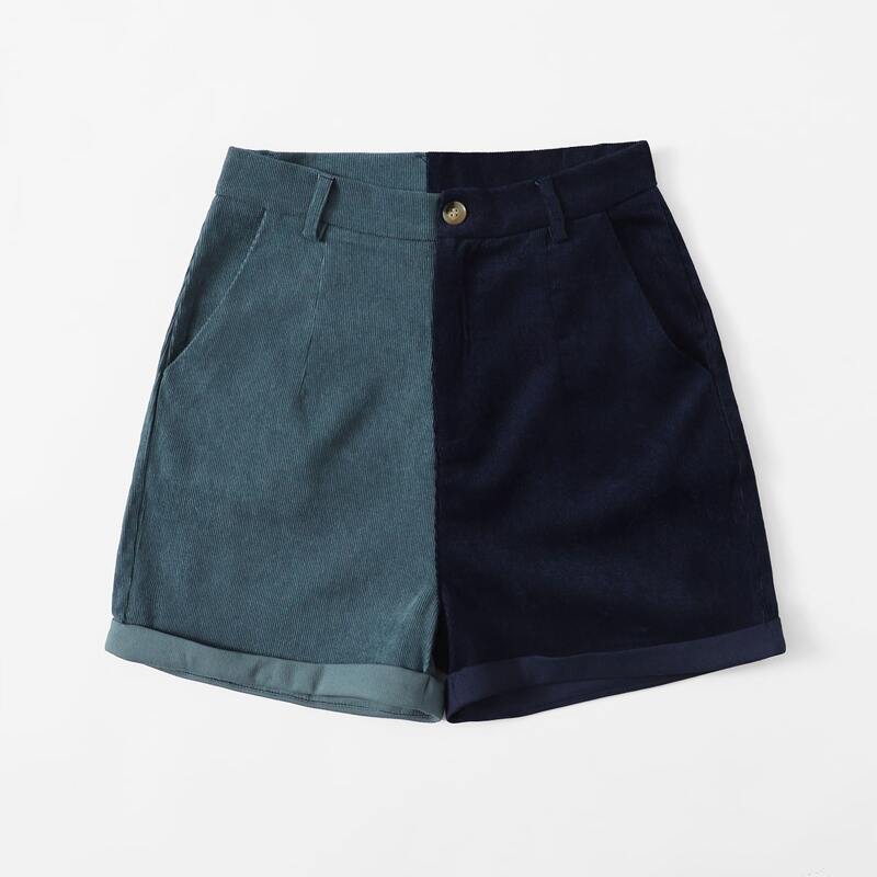 

Corduroy Colorblock Cuffed Shorts, Multicolor