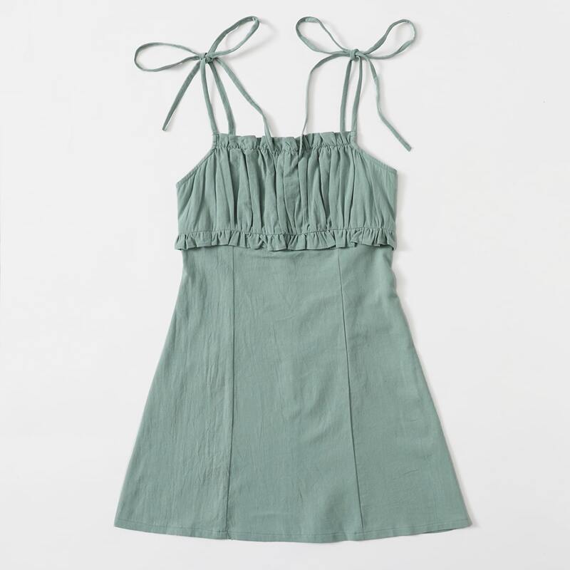 

Solid Ruched Dress, Green
