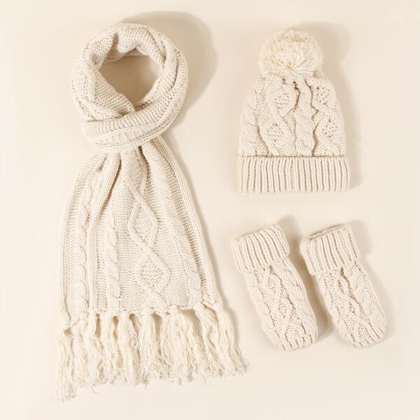 

1pc Solid Beanie & 1pc Scarf & 1pair Gloves, Beige
