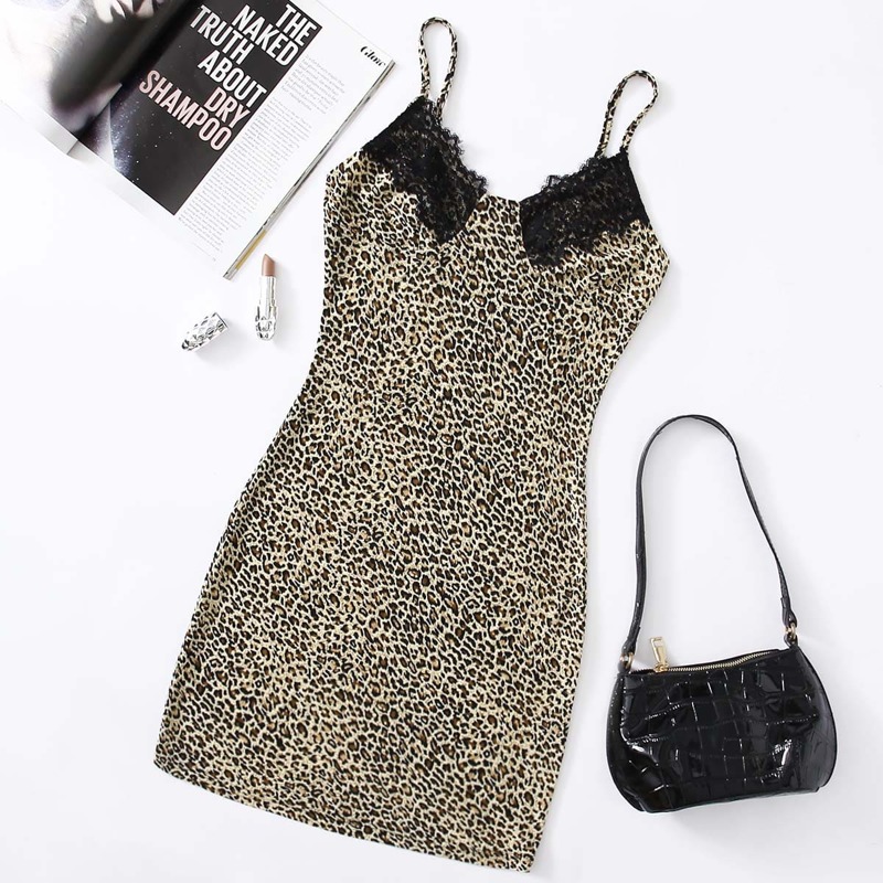 

Contrast Eyelash Lace Leopard Print Bodycon Dress, Multicolor