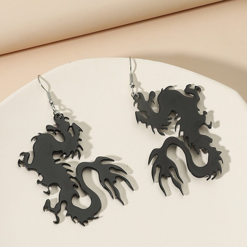 

Dragon Shaped Drop Earrings, Black