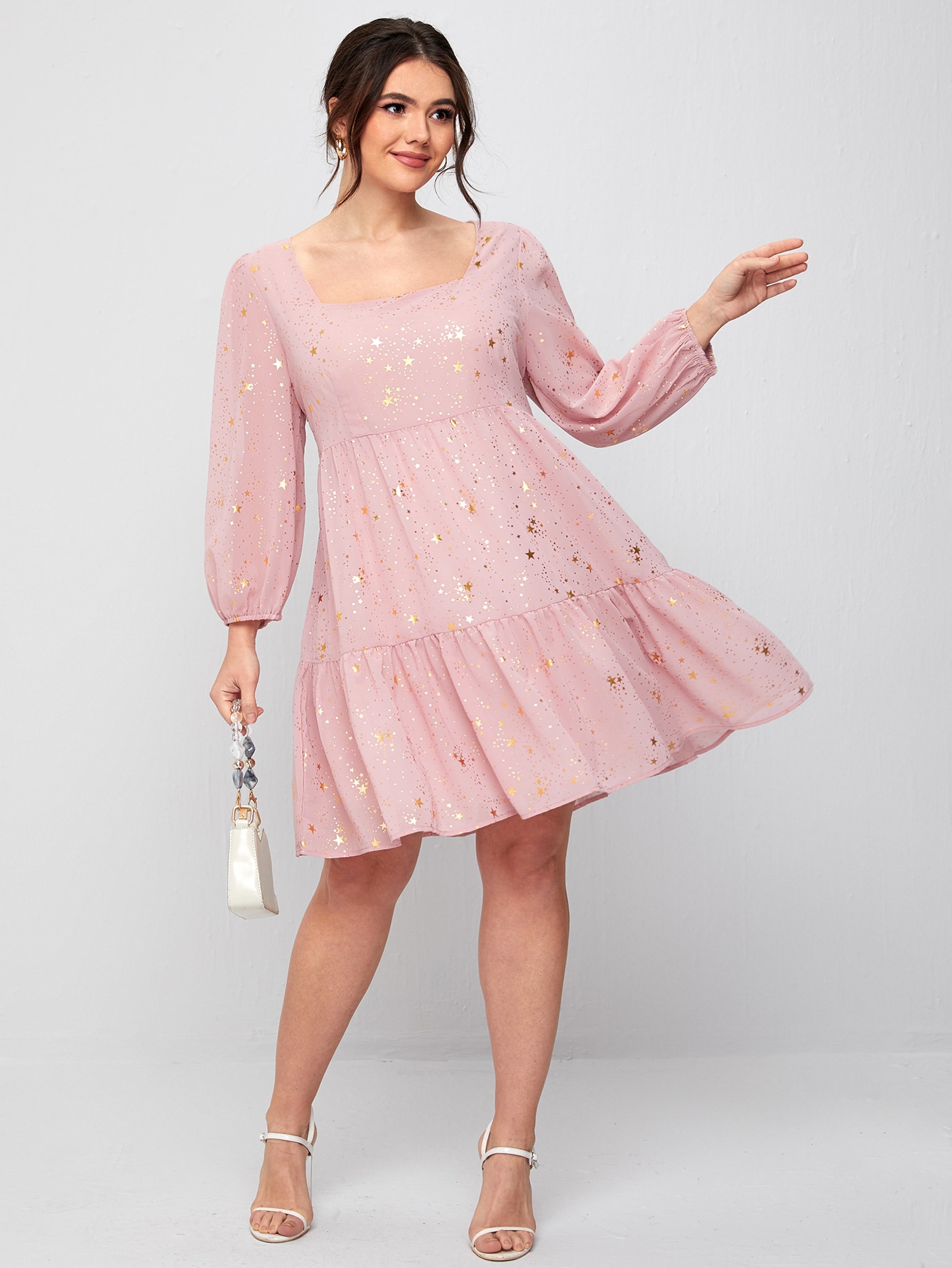 Plus Gilding Galaxy Print Ruffle Hem Dress thumbnail
