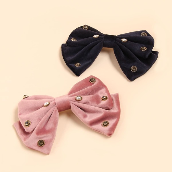 

2pcs Bow Knot Decor Velvet Hair Clip, Multicolor