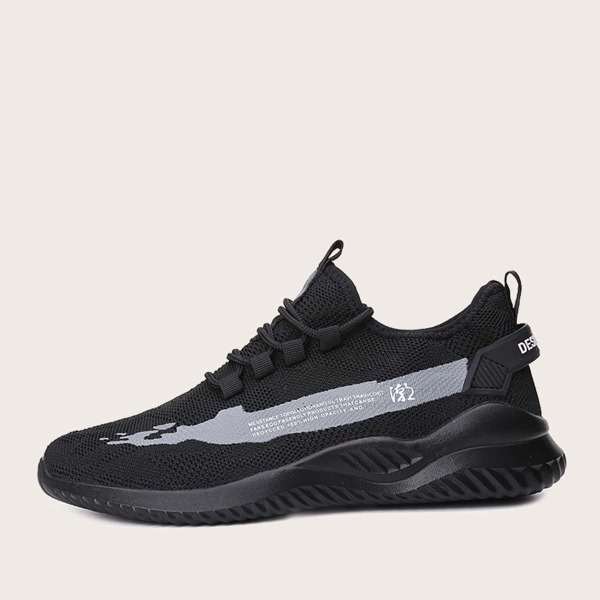 

Men Chinese Letter Graphic Lace Up Decor Sneakers, Black