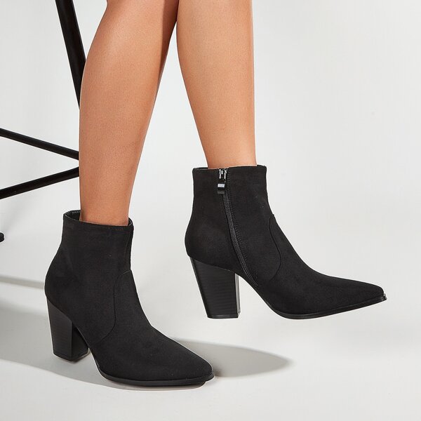 

Point Toe Suede Ankle Boots, Black