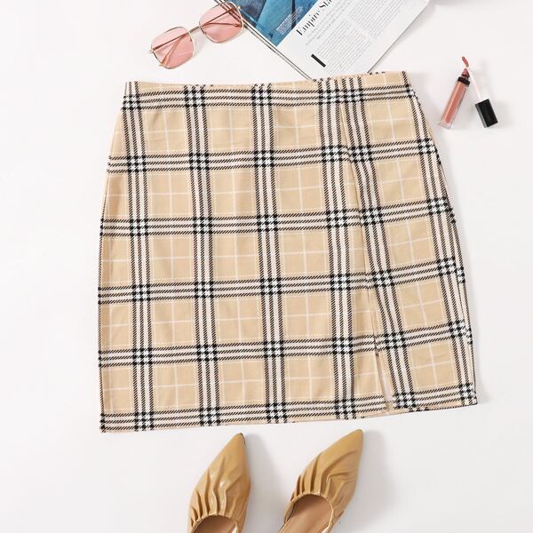 

Plus Plaid Print Skirt, Multicolor
