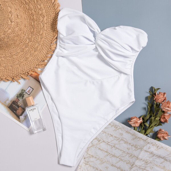 

Cut-out Twist Bandeau One Piece Swimsuit, White