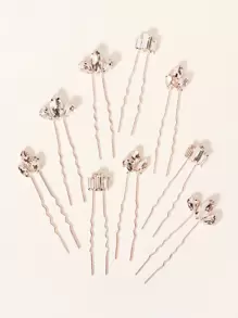9pcs Rhinestone Decor Hair Pin - Rose Gold - View 1