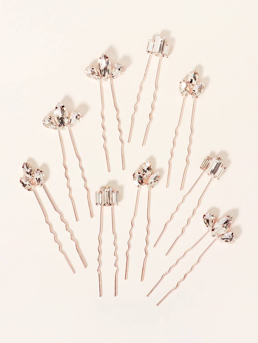 9pcs Rhinestone Decor Hair Pin - Rose Gold - View 1