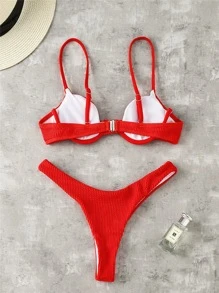 SHEIN Swim Summer Beach Solid Textured Underwire High Cut Bikini Set