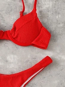 SHEIN Swim Summer Beach Solid Textured Underwire High Cut Bikini Set