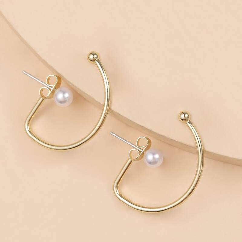 

Faux Pearl Decor Creative Earrings, Gold