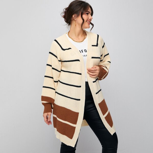 

Plus Raglan Sleeve Striped Cardigan, Multicolor