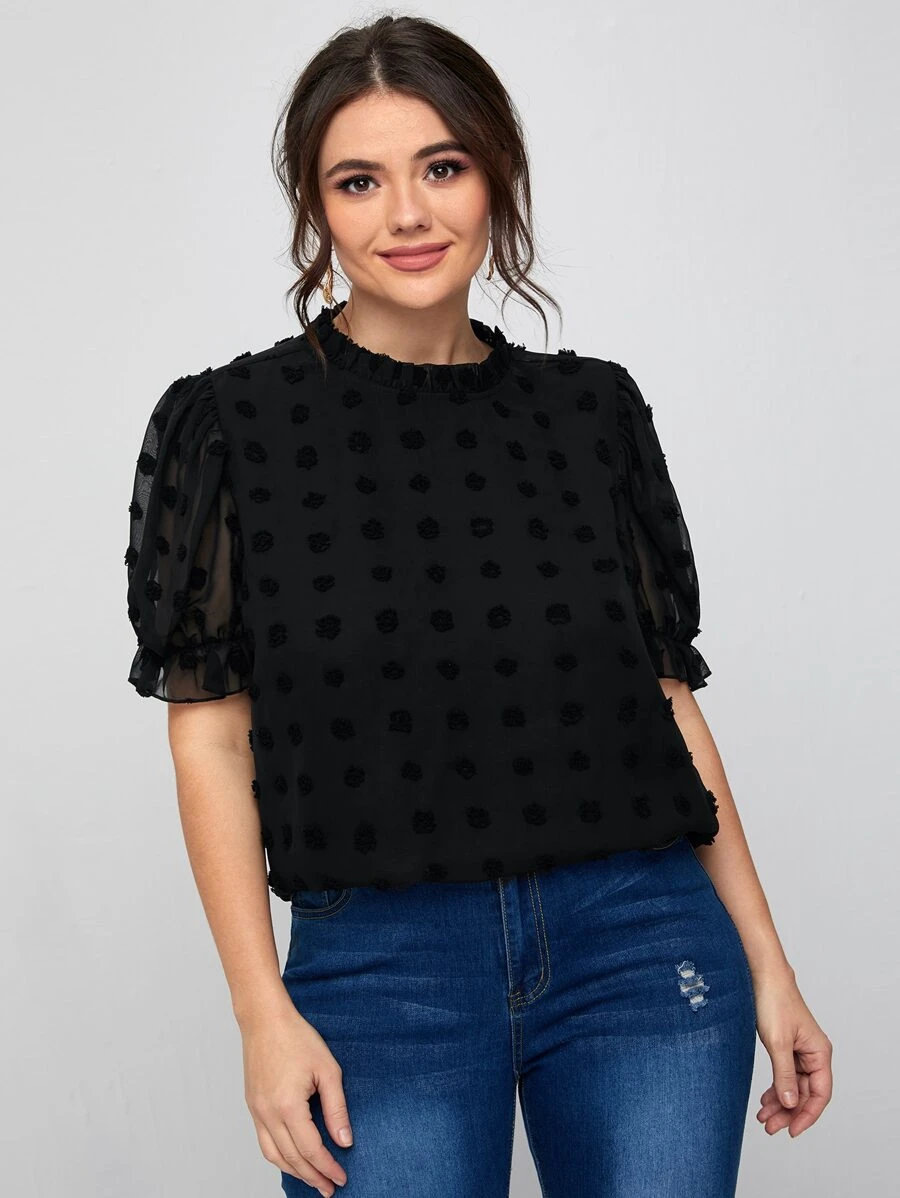SHEIN Privé Top aplique de manga farol de cuello fruncido - grande