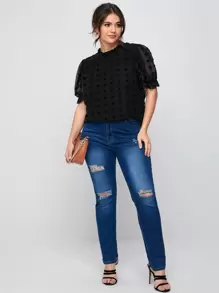 SHEIN Privé Top aplique de manga farol de cuello fruncido - grande