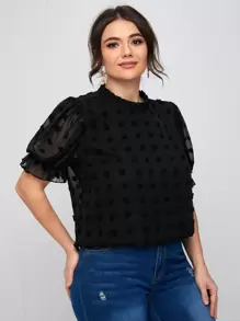 SHEIN Privé Top aplique de manga farol de cuello fruncido - grande