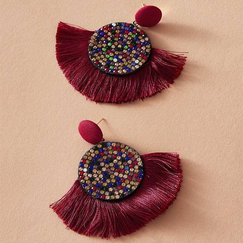 

Rhinestone Fringe Drop Earrings, Mauve purple