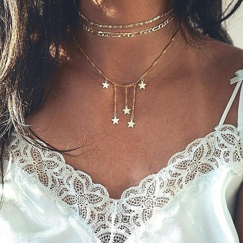 

Star Tassel Charm Layered Necklace, Gold