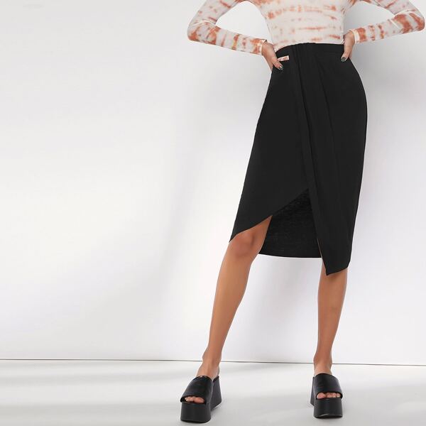

Cut Out Waist Draped Front Skirt, Black