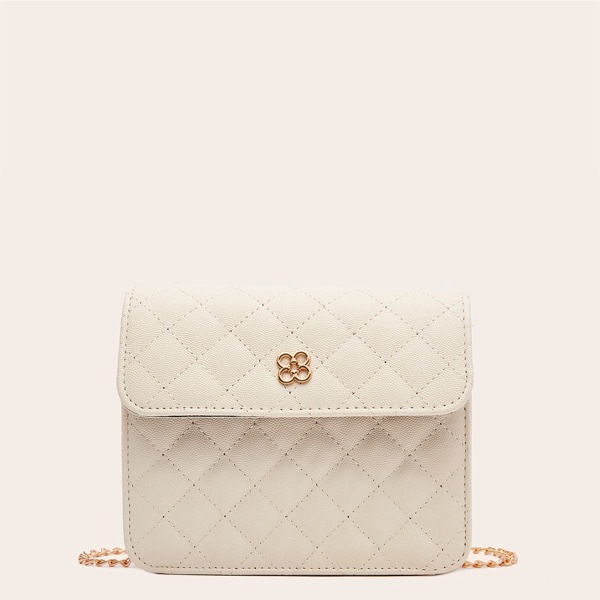 

Quilted Chain Crossbody Bag, Beige