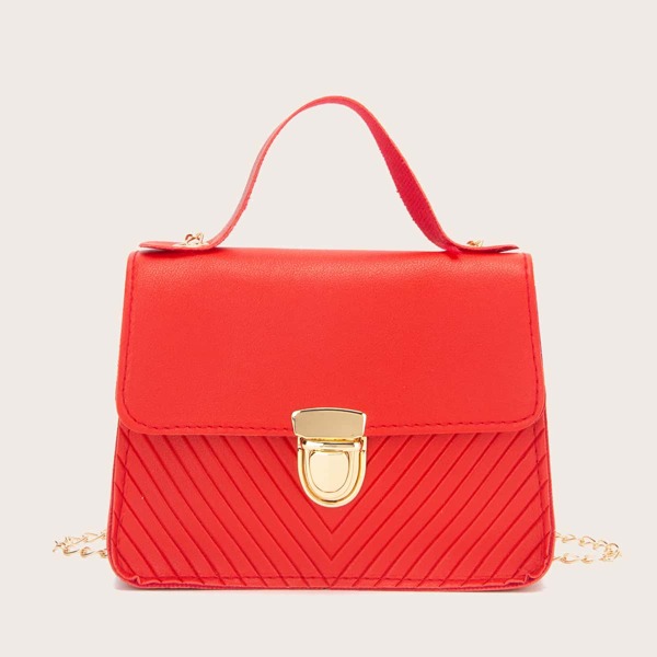 

Push Lock Chevron Satchel Bag, Red