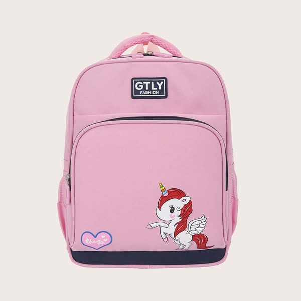 

Girls Cartoon Unicorn Print Backpack, Pink