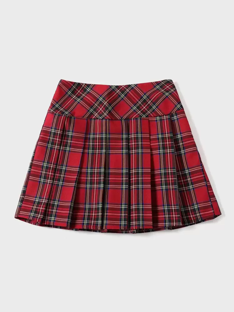 Zip Side Tartan Pleated Skirt