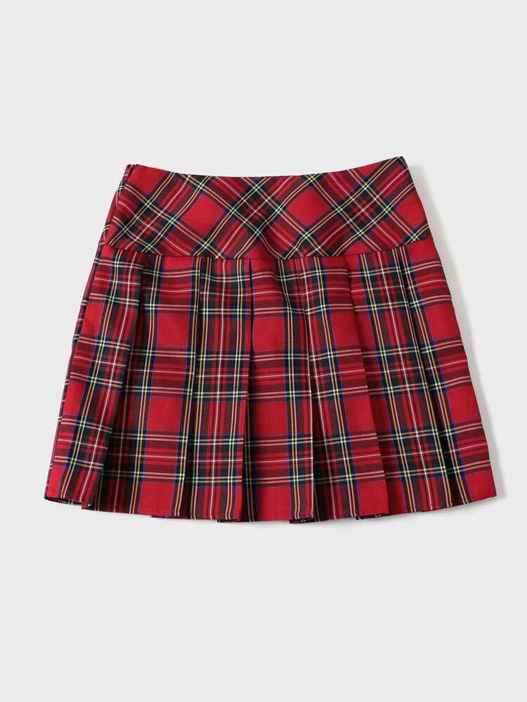 Zip Side Tartan Pleated Skirt