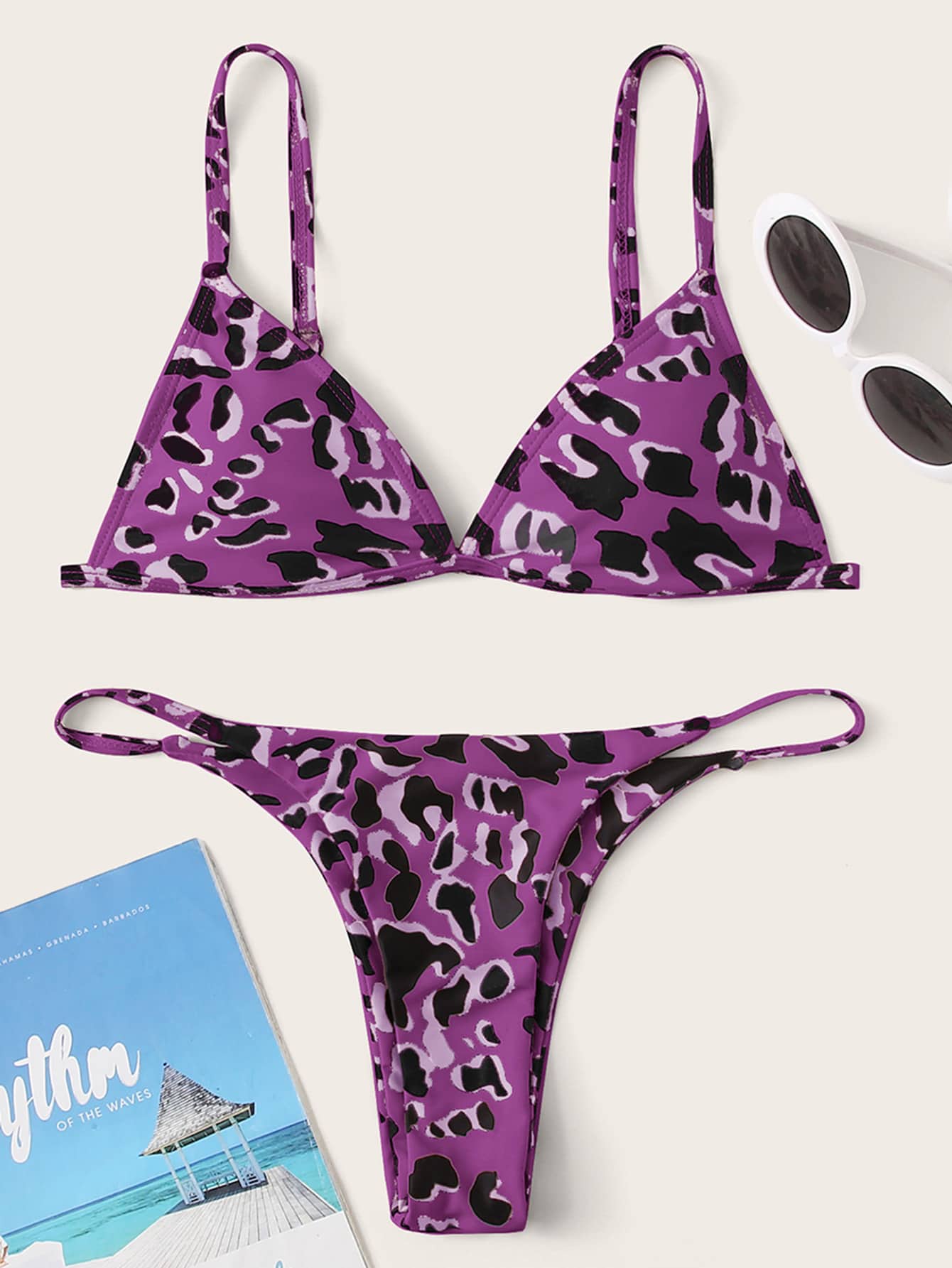 Allover Graphic Thong Bikini Swimsuit thumbnail