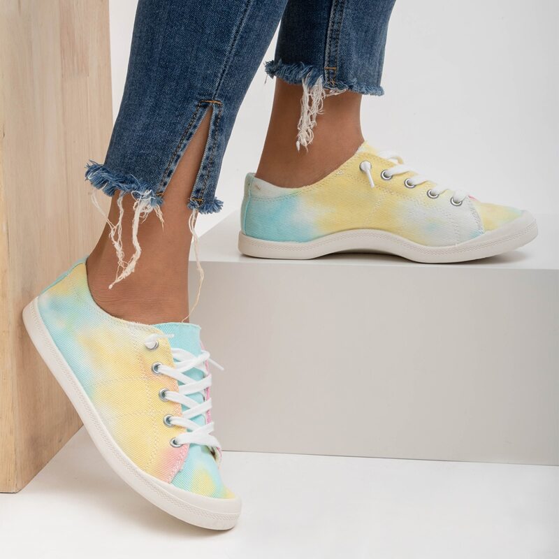 

Lace-up Front Tie Dye Canvas Shoes, Multicolor