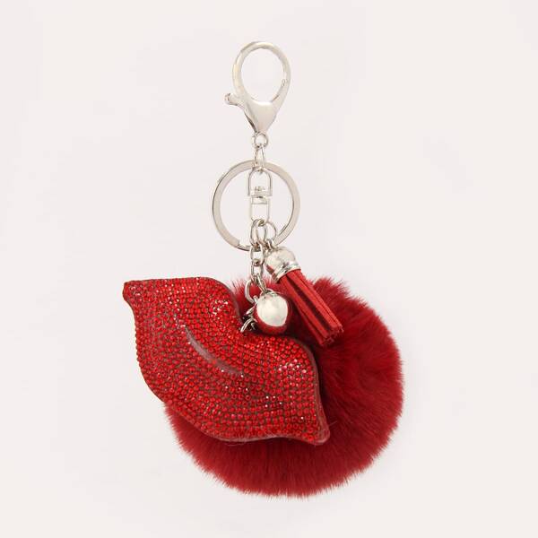 

Pom-pom Pendant Keychain, Burgundy