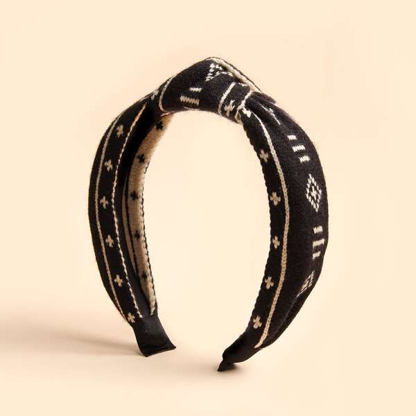 

Two Tone Knot Decor Hair Hoop, Black