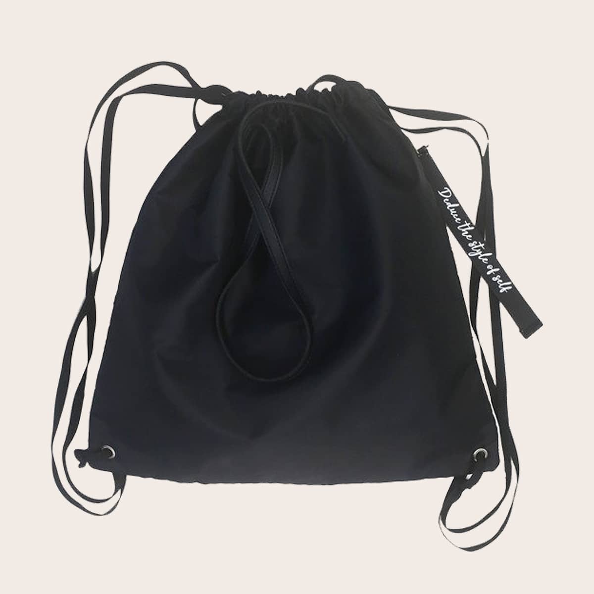 

Guys Letter Tape Decor Drawstring Backpack, Black