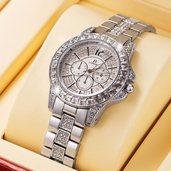 

Rhinestone Decor Triple Dial Quartz Watch