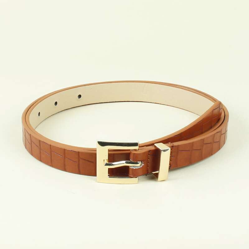 

Croc Embossed Square Buckle Belt, Camel