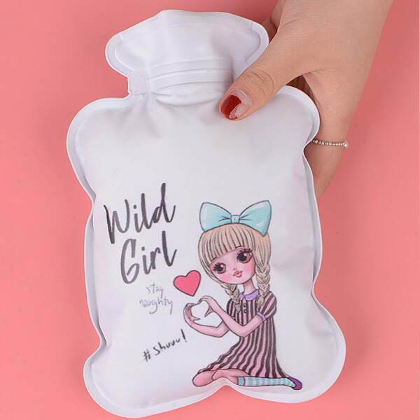 

Cartoon Girl Print Hot Water Bag, White