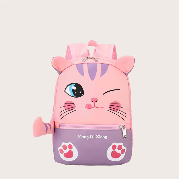 

Girls Cartoon Cat Design Backpack, Pink