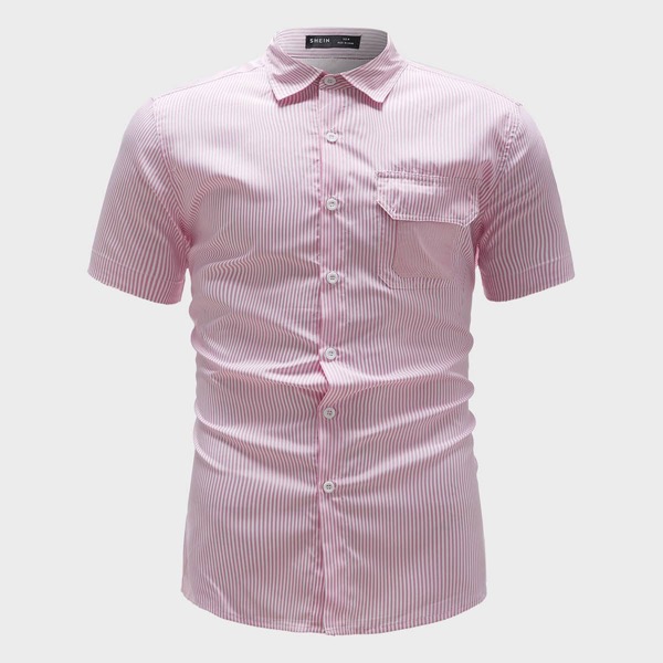 

Men Flap Pocket Striped Shirt, Pink