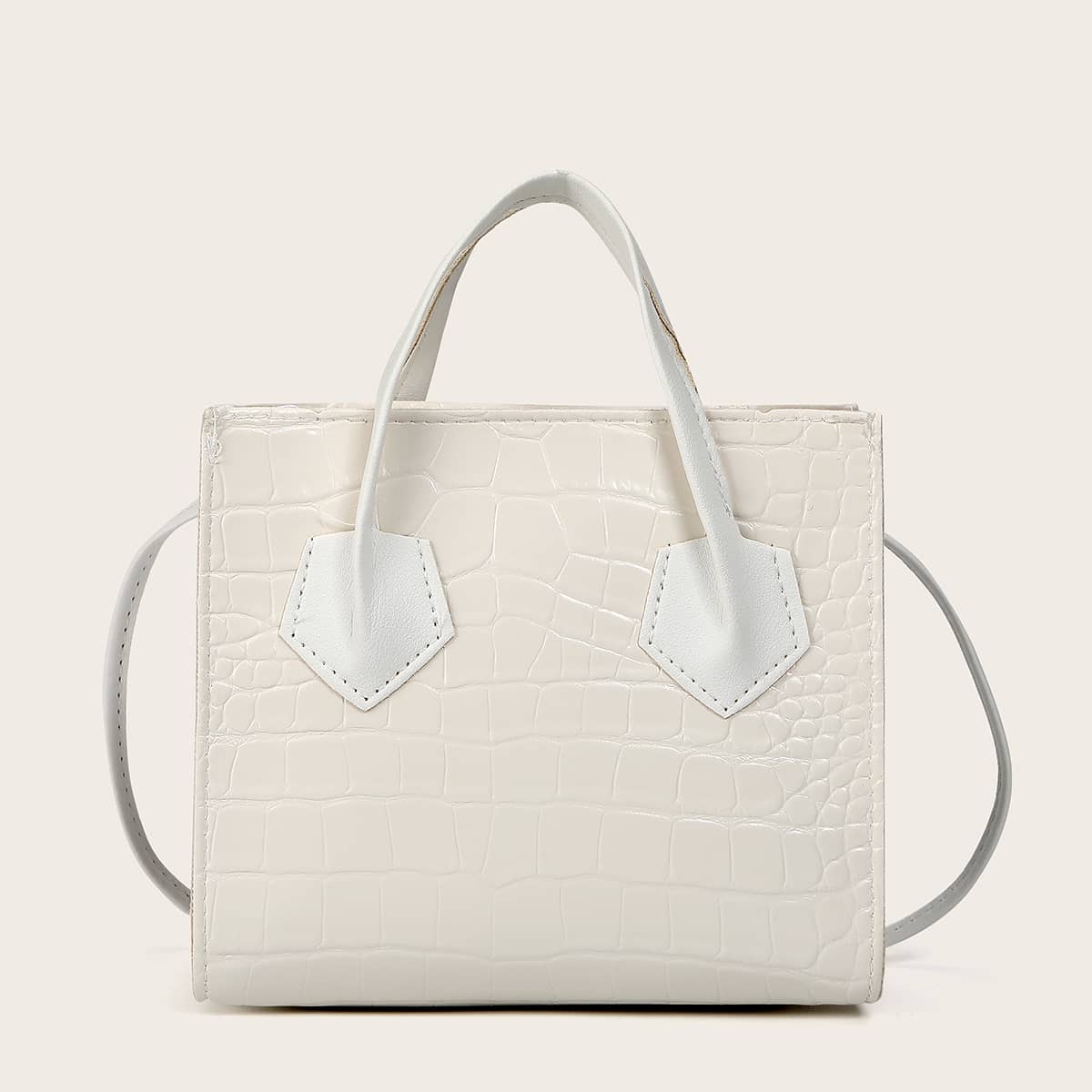 

Croc Embossed Satchel Bag, White
