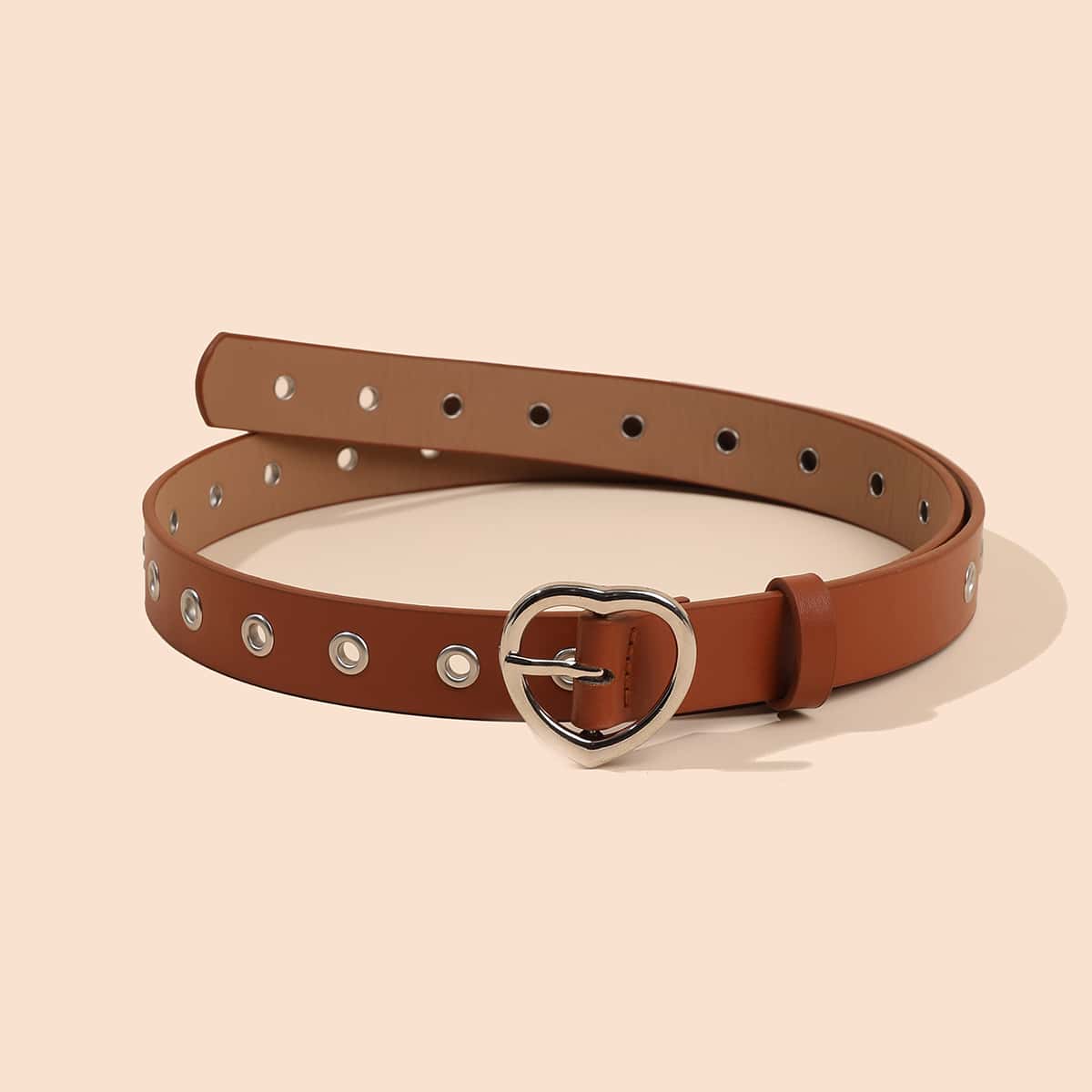 

Grommet Heart Buckle Belt, Camel
