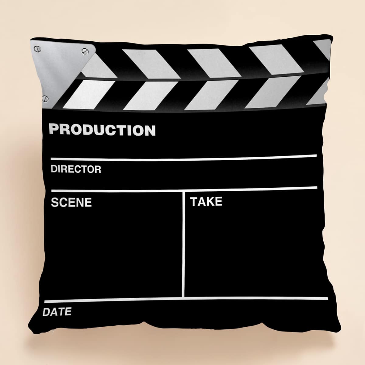 

Movie Clapper Cushion Cover Without Filler, Black and white