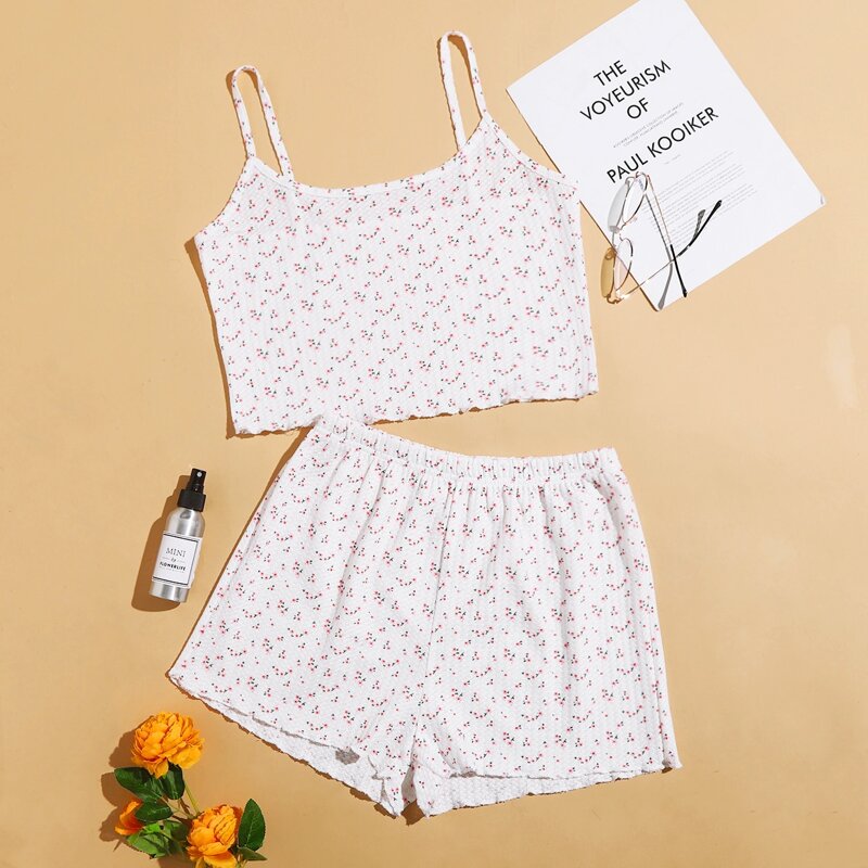 

Ditsy Floral Cami Top With Shorts Pajama Set, White