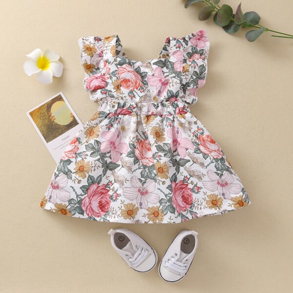 

Baby Girl Allover Floral Ruffle A-line Dress, Multicolor