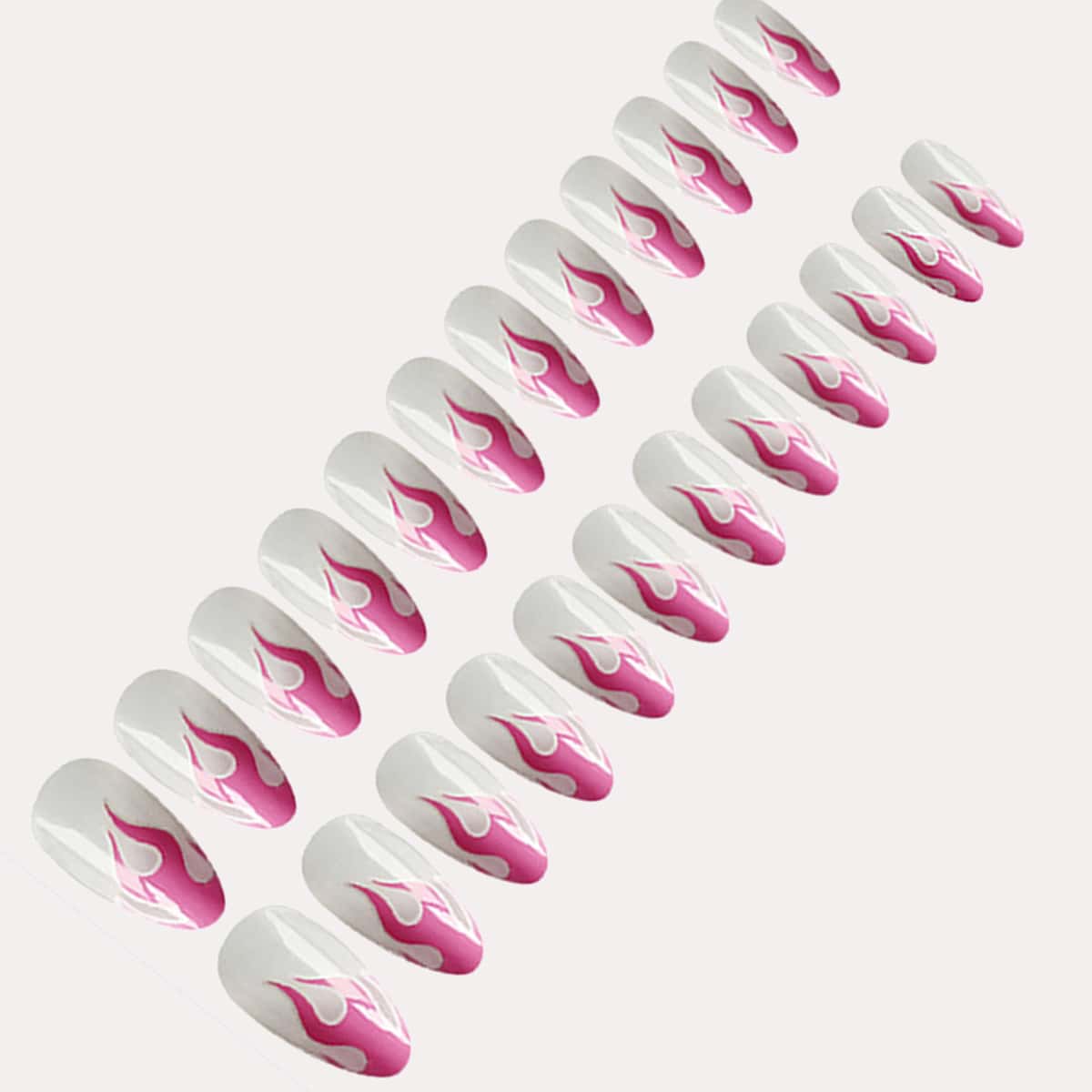 

24pcs Flame Print Fake Nail & 24pcs Tape, Pink