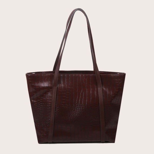 

Croc Embossed Tote Bag, Brown