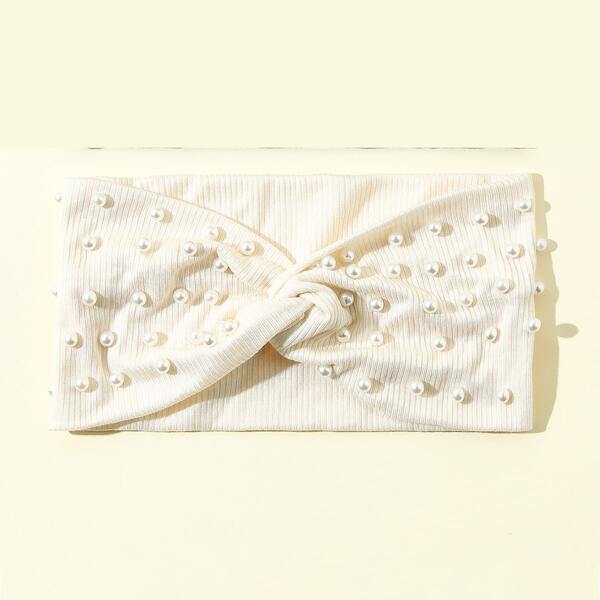 

Faux Pearl Decor Twist Headband, Beige